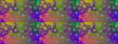 Tropik çiçek desenleri. Raster illüstrasyonu. Yeşil ve kahverengi renkte çiçekler.