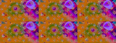 Çiçekli karalama şeklinde Raster çiçek deseni. Nazik, sevimli çiçek arkaplanı. Turuncu ve kahverengi renkte çiçekler.