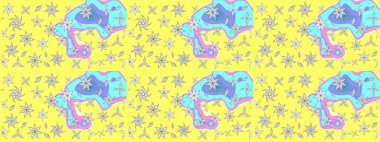 El çizimi. Çiçekler, dallar, bitkiler ve çiçekler. Raster illüstrasyonu. Güzel kumaş deseni.