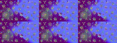 Raster deseni. Raster illüstrasyonu. Küçük çiçekteki sevimli çiçek deseni. Yumuşak, yaz çiçekleri mor ve mor renkte.