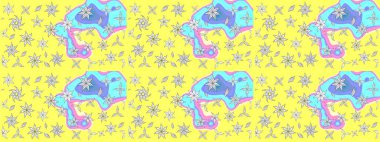 El çizimi. Çiçekler, dallar, bitkiler ve çiçekler. Raster illüstrasyonu. Güzel kumaş deseni.