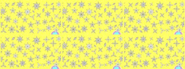 Eskiz geçmişi. Raster illüstrasyonu. Kumaş, tekstil, duvar kağıdı baskısı için. Eski usul. Renkli desenli eskiz deseni, sarı ve beyaz çiçekler ve dekoratif elementler.