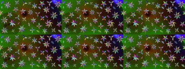 Yeşil ve kahverengi renkli çiçekler. Raster illüstrasyonundaki çiçek desenli çizim. Renkli Bahar Teması eskiz kalıbı. Düz Çiçek Elementleri Tasarımı.