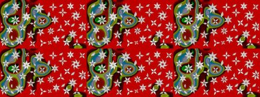 Kırmızı ve nötr renklerde etnik çiçeklerle süslenmiş zarif bir eskiz. Asya Tekstil 'inde Raster Çiçek İllüstrasyonu.