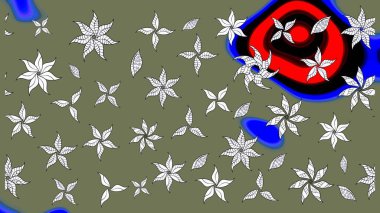 Şirin karalamalı çiçek desenli çizim. Raster illüstrasyonu. El yapımı çiçek ve bitki koleksiyonu. Raster illüstrasyonu. Çizim biçimi yeşil ve nötr renklerde.