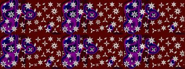 Çocuksu tasarım. Elle çizilmiş çiçek desenli Raster çizimi. Kırmızı ve kahverengi arka planda. Tekstil, kumaş, ambalaj, hatıra defteri için güzel çiçek arkaplanı..