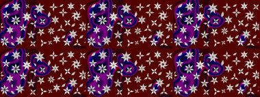 Çocuksu tasarım. Elle çizilmiş çiçek desenli Raster çizimi. Kırmızı ve kahverengi arka planda. Tekstil, kumaş, ambalaj, hatıra defteri için güzel çiçek arkaplanı..