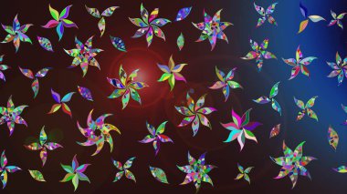 Raster illüstrasyonundaki çiçek desenli çizim. Kahverengi ve mavi renkte çiçekler.