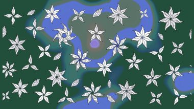 Raster düz çiçek çizim deseni. Yeşil ve mavi renkte çiçekler. Tasarım hediye paketi, tebrik kartları, posterler ve afiş tasarımı.