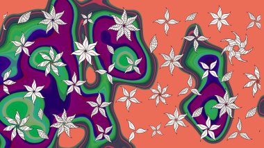 Çiçekli karalama şeklinde Raster çiçek deseni. Nazik, narin çiçek arkaplanı. Turuncu ve yeşil renkli çiçekler.