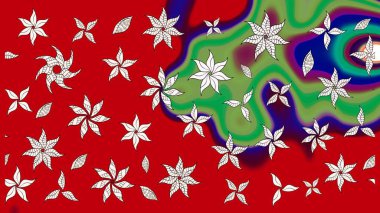 Arkaplan dokusu, duvar kağıdı, kırmızı ve yeşil renkli çiçek teması. Soyut etnik raster çizim kalıbı. Kabile sanatı boho baskısı, klasik çiçek arkaplanı.