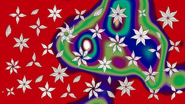 Raster illüstrasyonu. Suluboya stilinde kırmızı ve yeşil renklerde. Küçük çiçekli bahar deseni çiz.