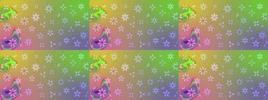 Raster Illustrasyon 'daki Çiçek Deseni' nin son moda çizimi. Güzel kumaş deseni. Düz Çiçek Elementleri Tasarımı. Renkli Yaz Teması çizim şablonu.