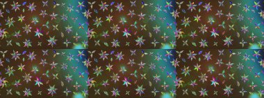 Kahverengi ve yeşil renklerde bahar çiçekleri. Raster illüstrasyonu. Raster deseni. Patlayan çiçekler soyut yerleştirilmiş.