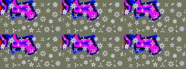 Robot resim. Şirin çiçek elementleri. Yeşil ve nötr renklerde çiçekler. Raster illüstrasyonu.