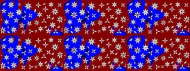 Kırmızı ve mavi renkte şirin çiçekler. Moda baskısı, albüm, ambalaj kağıdı ve duvar kağıdı için zarif dekoratif süslemeler. Küçük çiçekli basit bir çiçek çizimi. Raster illüstrasyonu.