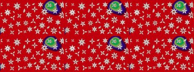 Asya tekstil tarzında. Raster illüstrasyonu. Raster illüstrasyonu. Çiçek desenli çizim. Kırmızı ve nötr renkte çiçekler.