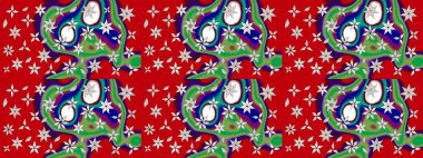 Asya tekstil tarzında. Renkli Bahar Teması eskiz kalıbı. Raster illüstrasyonu. Düz Çiçek Elementleri Tasarımı. Güzel kumaş deseni. Çiçek desenini çiz.