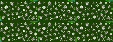 Düz Çiçek Elementleri Tasarımı. Sevimli çiçek raster deseni. Renkli Bahar Teması eskiz kalıbı. Yeşil ve nötr renkte çiçekler.