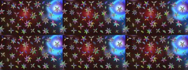 Vadinin çiçekleri kahverengi ve mavi renklerde. Çiçekler. Soyut etnik raster çizim kalıbı.