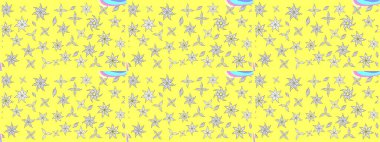 Raster illüstrasyonu. Sarı ve beyaz renklere karalamalar çizilmiş çiçek deseni.