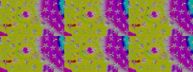 Çiçek yeşili ve mor eskiz deseni. Klasik taslak çizimi. Raster çiçek izi..