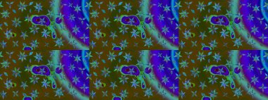 Parlak çiçekli kolaj çiçekleri kahverengi ve mavi. Çiçekli zambakların eskiz geçmişi. Çiçek tasarımı için inanılmaz kolaj cennet tarzı..