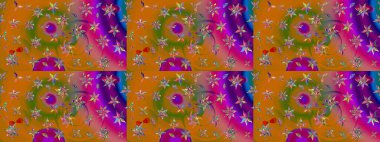 Çiçekli çiçek deseni, suluboya. Düz Çiçek Elementleri Tasarımı. Renkli Bahar Teması eskiz kalıbı. Raster illüstrasyonu. Turuncu ve kahverengi renkte çiçekler.