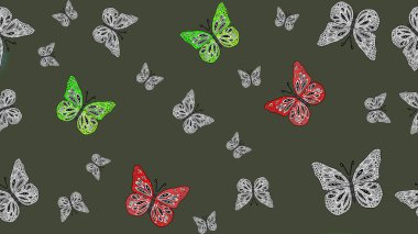 Yeşil renkli tropik kelebek çizimi. Raster illüstrasyonu. Çiz, çiz, çiz. Kelebek görüntüsü. Basit bir şekilde.