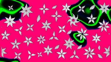 Raster illüstrasyonu. Chichi 'nin kumaş kalıbını çiz. Düz Çiçek Elementleri Tasarımı. Çiçek deseni. Renkli Bahar Teması çizim şablonu.