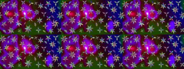 Eskiz klasiği. Raster Şirin kumaş deseni. Renkli Bahar Teması eskiz kalıbı. Düz Çiçek Elementleri Tasarımı.