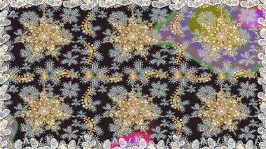 Damask pürüzsüz yineleme kalıbı. Barok tarzında altın çiçekli süs. Gri renklerdeki altın element. Antika altın tekrarlanabilir duvar kağıdı.