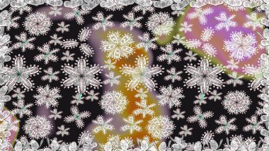 Raster illüstrasyonu. Eski usul. Kusursuz bir geçmişi var. Kumaş, tekstil, duvar kağıdı baskısı için. Renkli desenli kusursuz desen, gri çiçekler ve dekoratif elementler..