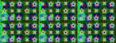 Raster illüstrasyonu. Yeşil, mavi ve gri renkli kristal kar taneleri.