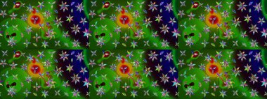 Suluboya çiçekli çiçek deseni. Raster illüstrasyonu. Yeşil ve siyah renkli Asyalı tekstil.