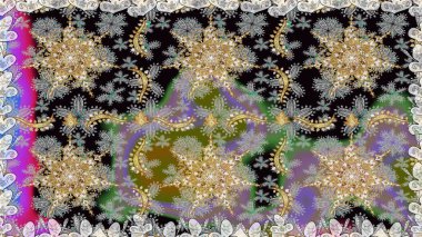 Raster illüstrasyonu. Oriental raster klasik gri ve altın desenli. Kusursuz soyut arkaplan.