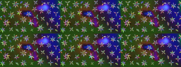 Moda baskıları için zarif bir şablon. Halk tarzı. Modern çiçek arkaplanı. Parlak renkli çiçekleri ve yeşil ve mavi renkte yaprakları olan muhteşem bir çiçek deseni..