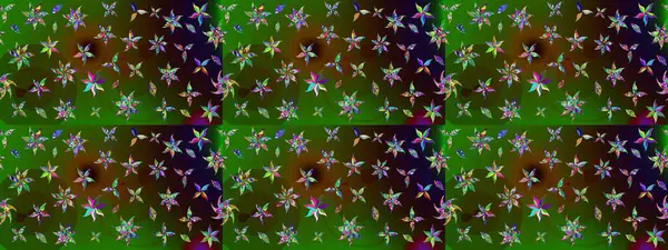 Renkli Bahar Teması eskiz kalıbı. Yeşil ve kahverengi renkli çiçekler. Asya tekstil tarzında. Çiçek desenli çizim. Düz Çiçek Elementleri Tasarımı. Raster illüstrasyonu.