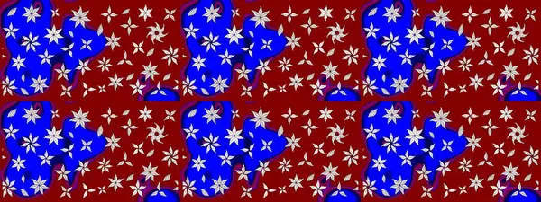 Kırmızı ve mavi renkte şirin çiçekler. Moda baskısı, albüm, ambalaj kağıdı ve duvar kağıdı için zarif dekoratif süslemeler. Küçük çiçekli basit bir çiçek çizimi. Raster illüstrasyonu.