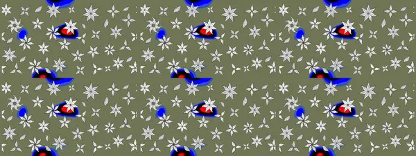 Yumuşak, yaz çiçekleri yeşil ve beyaz renklerde. Raster illüstrasyonu. Raster çiçek desenli ve çiçekli..