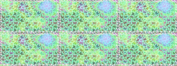 Kelebek gölgeleri ve siluetler. Kumaş, kağıt ve ambalaj için uygun. Raster illüstrasyonu. Bahar ve yaz tropikal kelebeklerin nötr, yeşil ve mavi renklerde kusursuz desenleri vardır..