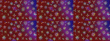 Çiçekli karalama şeklinde Raster çiçek deseni. Yumuşak, bahar çiçekli arka plan. Kırmızı ve mor renkte çiçekler.