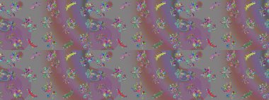 Raster. Gri, mor ve pembe renkli güzel çiçekli eskiz deseni, suluboya çiçek deseni, duvar kağıdı, kart veya kumaş için fayanslı..