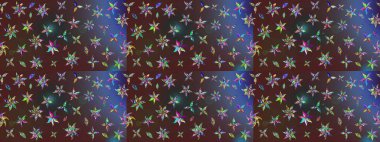 Çiçekli karalama şeklinde Raster çiçek deseni. Yumuşak, bahar çiçekli arka plan. Kahverengi ve mor renkte çiçekler.