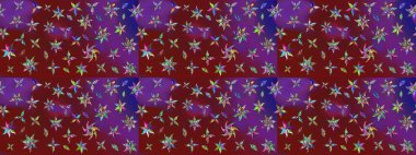 Küçük çiçekteki sevimli çiçek deseni. Raster deseni. Kibar, yaz çiçekleri kırmızı ve mor renklerde. Raster illüstrasyonu.