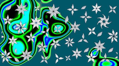 Robot resim. Raster illüstrasyonu. Şirin çiçek elementleri. Mavi renkte çiçekler.