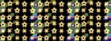 Çiçekli karalama şeklinde Raster çiçek deseni. Nazik, yaz çiçekleri siyah renklerde. Raster illüstrasyonu.