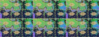 Yeşil renkte altın bir element. Altın çiçekli eskiz deseni. Damask arkaplanı. Barok tarzında altın çiçekli süs..