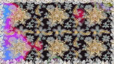 Kusursuz altın desen. Raster oryantal süs. Gri renklerde, altın elementlerle kusursuz desen.