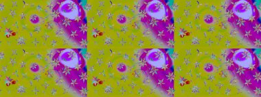 Raster suluboya çiçek deseni, narin çiçekler, yeşil ve mor çiçekler, tebrik kartı şablonu. Güzel kumaş deseni.